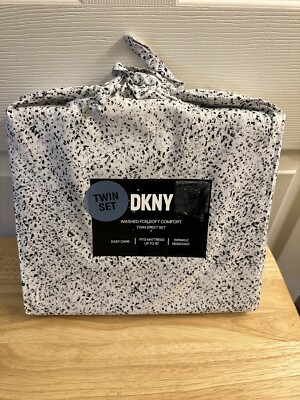 New DKNY White/Black/Gray Washed Soft Comfort Twin Sheet Set 3pc