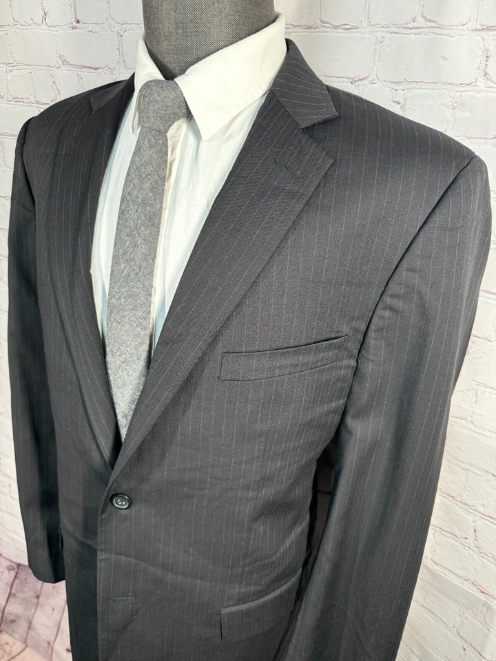 Traje PRONTO UOMO Para Hombres Negro Lana Rayas Frente Plano 2 piezas 44L Chaqueta 37x32 Pantalón Foto 3 de 4