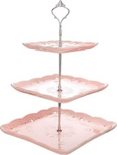 Malacasa 3 Tier Cake Stand /Tower Pink Square