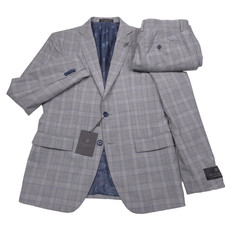 John Varvatos Star Slim-Fit Gray Blue Plaid Wool Suit Mens Size 38S