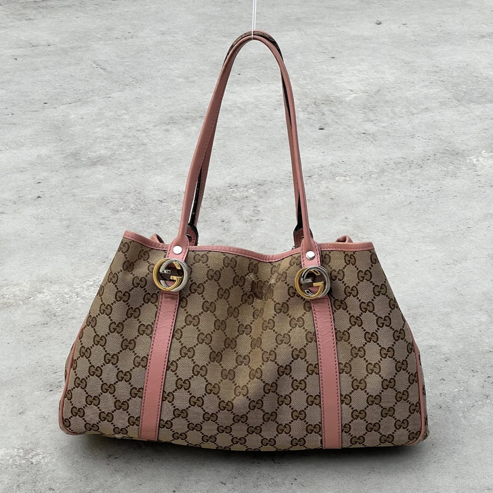 Gucci | Authentic Vintage Monogram GG Beige Canvas Pink Leather Shoulder Bag - Image 3 of 4