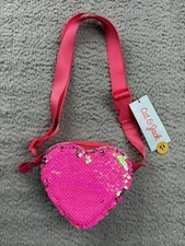 Cat & Jack Heart Sequin Fanny Pack Belt Bag Girls One Size Hot Pink Adjustable