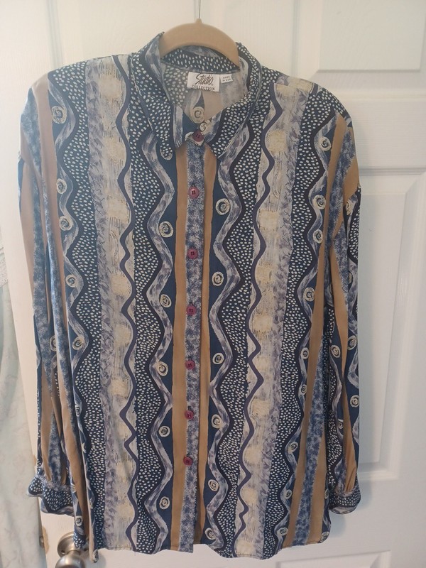  Studio Collection Womens  Size XL Long Sleeve Button Blouse, Multicolor 