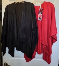 Women's Sweater Wrap Shawls, set of 2, One Black, One Red, Size Med