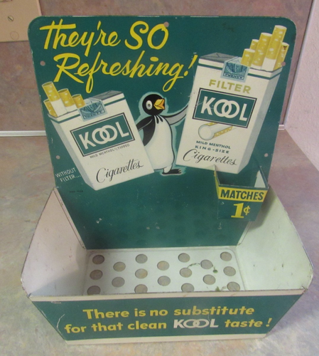 VINTAGE KOOL CIGARETTES TIN MATCH HOLDER STORE DISPLAY W/PENGUIN #1