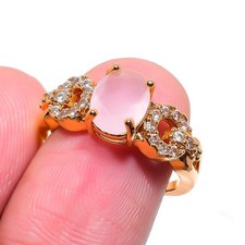 Pink Chalcedony 18K Gold Plated Handmade Ring of US Size Adjustable