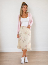 Vtg Y2K Floral Midi Skirt Sz L Romantic Coquette Soft Girl Parisian Cottagecore