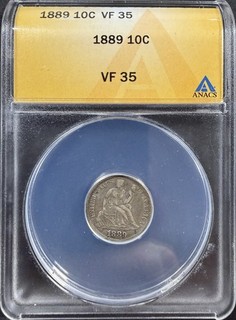 1889 Seated Liberty Silver Dime ANACS VF35