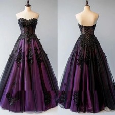 Wedding Dresses Gothic Strapless Lace Applique A Line Full-Length Bridal Gowns