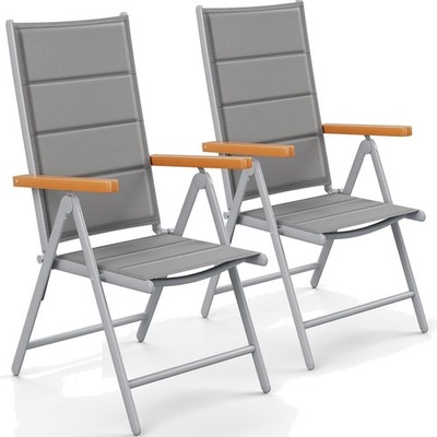 Faltbarer Gartenstuhl Set 2 Aluminium Hochlehner Balkonsessel WPC Armlehnen