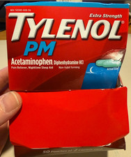 TYLENOL PM EXTRA STRENGTH ACETAMINOPHEN 50 POUCHES OF 2 CAPLETS EACH EXP 09/2027