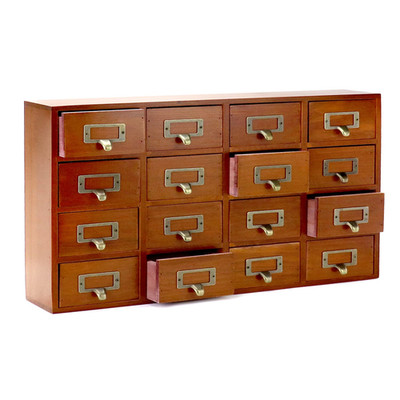 Qwork Desk Drawer Organizer Wooden Vintage Apothecary Cabinet 16 Drawers Home