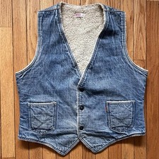 Vintage Levis Vest Mens Large Blue Denim Sherpa Lined Orange Tab 70s Rockabilly