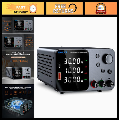 30V 10A Adjustable Bench Power Supply, USB & Type-C Quick Charge, Short Circuit