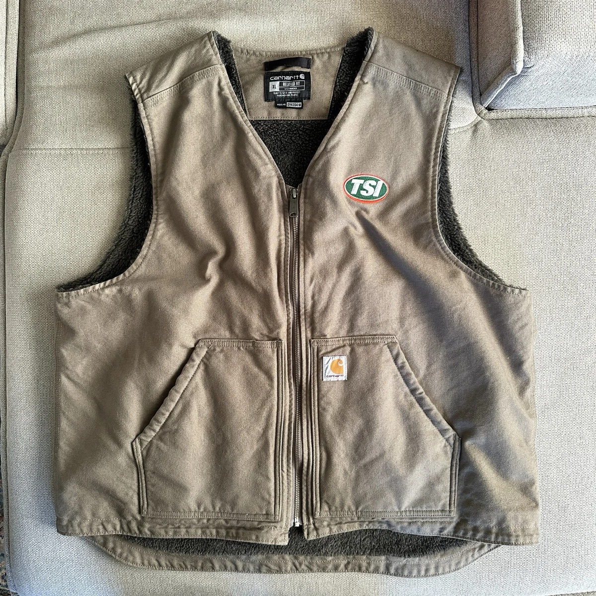 Carhartt 104394 DWD Duck Vest Driftwood Sherpa Lined men's size XL