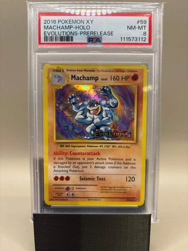 PSA 8 Near Mint/Mint -Machamp - Holo #59 Pokémon Evolutions Pre-release Stamped,