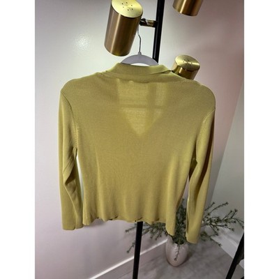 Hillard & Hanson cardigan 90s classic prep chartreuse pearl button grunge SM guc