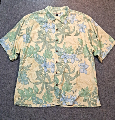 tommy bahama hawaiian shirt LOOP BUTTON mens XL 100% silk floral AOP