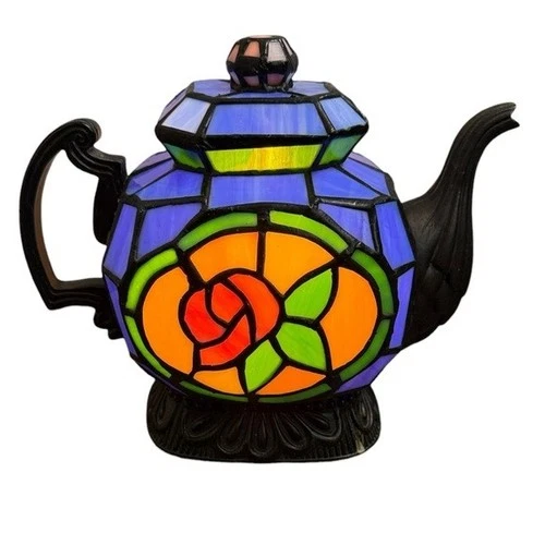 Stained Glass Lamp Teapot Cheyenne Tiffany Style Vintage