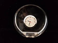 Orrefors crystal desk mantel clock round signed 3 5/8" wide