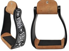 Challenger Engraved Black Western Horse Saddle Aluminum Stirrups Tack 51181