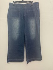 Women  s Size L Wide Leg Denim Pants Blue Pull On Stretch Casual Jeans