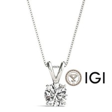 Diamond Pendant Necklace 1.00 Carat D VS1 Ideal Chain 1ct IGI 4 Prong 14K 1ct