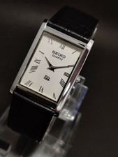 Vintage Seiko Slim Tank Quartz Men White Dial Dress Watch-Free DDP Shipping