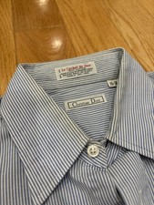 Christian Dior Blue And White Striped Dress Shirt 15-34. Yellowing On The Collar