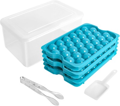 Round Ice Cube Tray with Lid and Bin, 3-Piece Set of Mini Round Ice Cubes