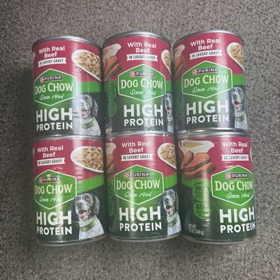 Purina Dog Chow High Protein Wet Dog Food Real Beef Gravy 13oz Lot 6