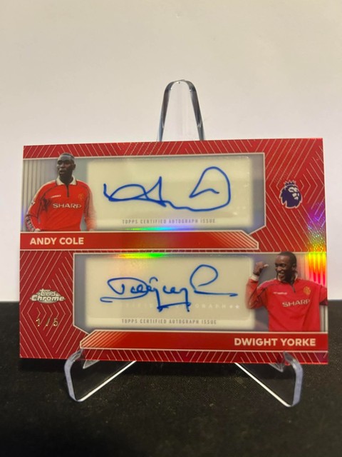 2026 Topps Chrome Premiere League Dual Auto Andy Cole Dwight Yorke Red 1/5