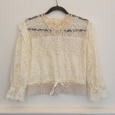 Vintage Ivory Lace Top Sheer Long Sleeve Victorian Style Blouse Boho Chic