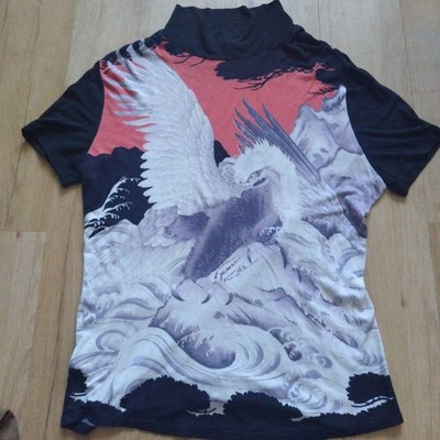 Jean Paul Gaultier Homme Phoenix Print Mock Neck T-Shirt Japan Vtg L  JAPAN
