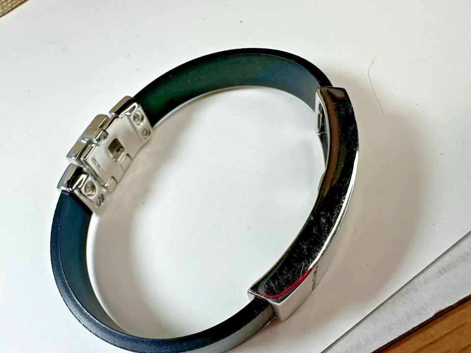 Pulsera Pianegonda vintage de plata de ley de goma negra símbolo de agua japonesa Foto 3 de 4