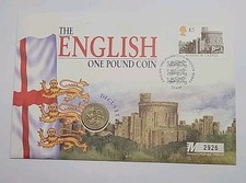 1997 The Three Lions Uncirculated UK English One Pound £1 Coin & Stamp Cover PNC