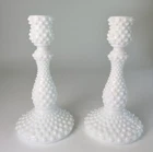 Vintage Fenton Hobnail Milk Glass 9 In Candleholders, Set Of 2, EUC