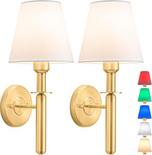 Gold Battery Operated Wall Sconce Set of 2 with Remote Control  Dimmable Light