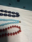 Mixed Lot 3-Piece Beaded Necklace Set - Dark Blue, Light Blue & Red vintage — photo 2