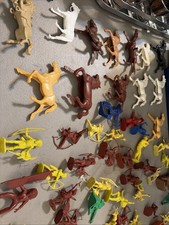 Mixed Lot of 50 Vintage Plastic Cowboy Indian Toy Figures Horses Wagon