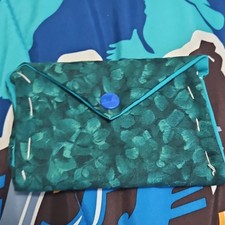 Teal Blue Patterned Cloth Eyeglass Pouch Snap Closure Fabric Case for Glasses