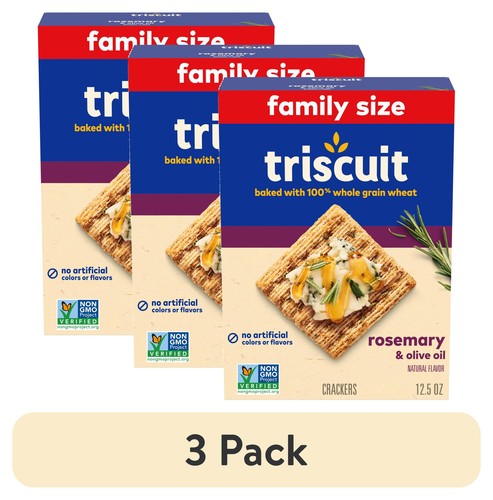 (3 pack) Triscuit Rosemary & Olive Oil Whole Grain Wheat Crackers, Family Size