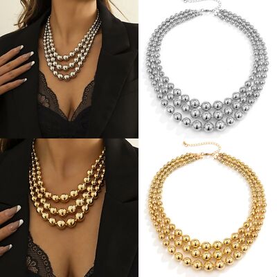 chunky beads layered multi strands statement collar beaded