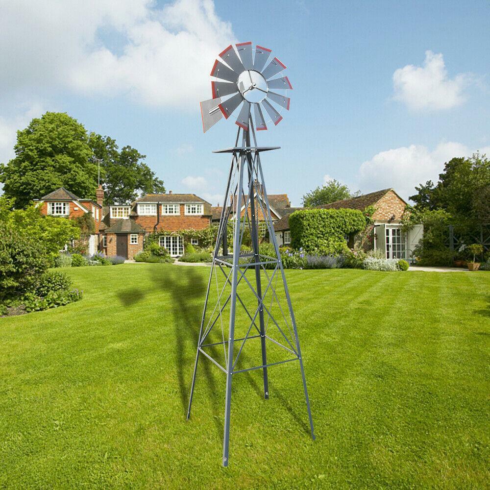 Image 01 - Windmill 8FT Yard Garden Metal Ornamental Wind Mill Weather Resistant Decoration