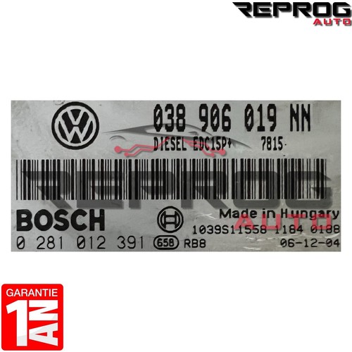 CALCULATEUR DÉCODÉ VW NEW BEETLE 1.9 TDI 038906019NN 0281012391 BOSCH EDC15P+ - Picture 2 of 4