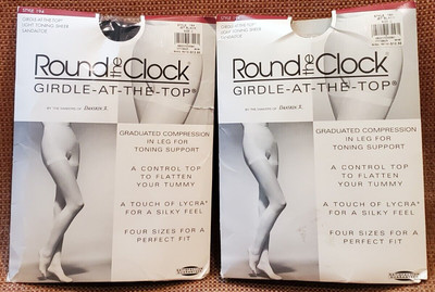 2 DANSKIN ROUND THE CLOCK GIRDLE AT THE TOP PANTYHOSE ''C'' JET BLACK  w/ LYCRA