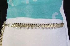 Women Silver Gold Metal Chains Fashion Belt Hip Waist Black Bling Rhinestones