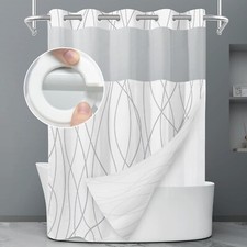 No Hook Grey White Striped Shower Curtain with Snap in Fabric Liner Set ...