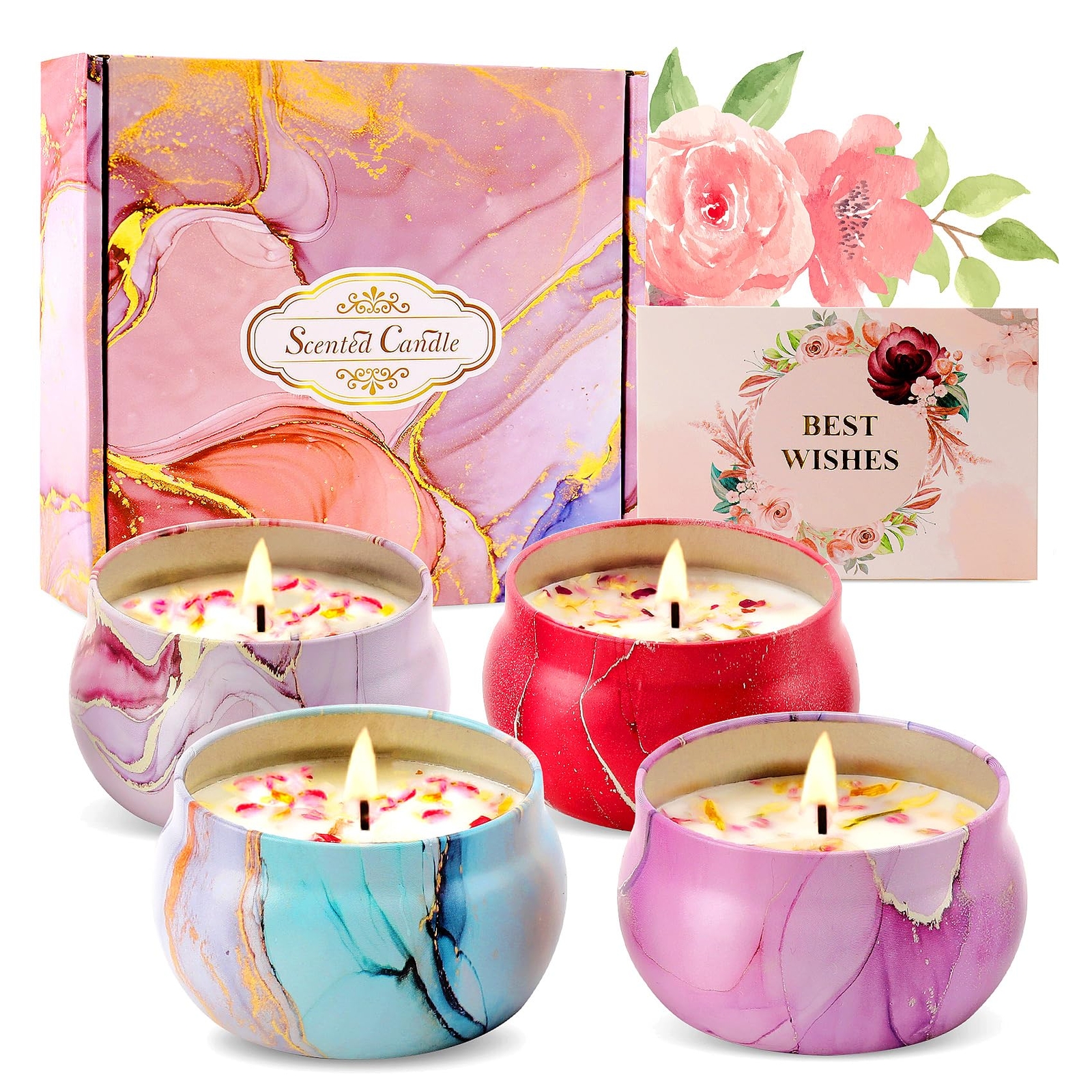 Women's Scented Candle Gift Set, Lavender Candle, 4 Pieces of 4.4 oz (About 1...