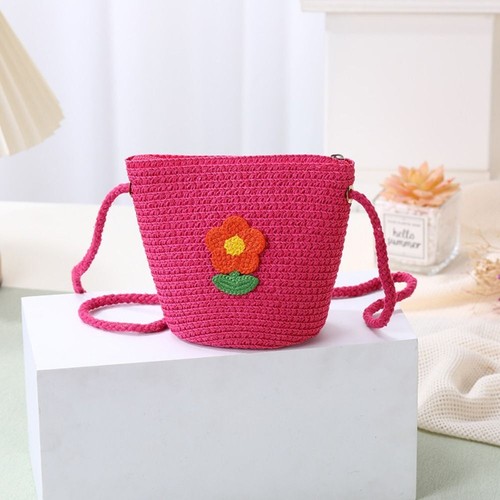 Handmade Woven Bag Pastoral Flower Kids Coin Purse Summer Beach Shoulder Bag - Picture 11 of 21